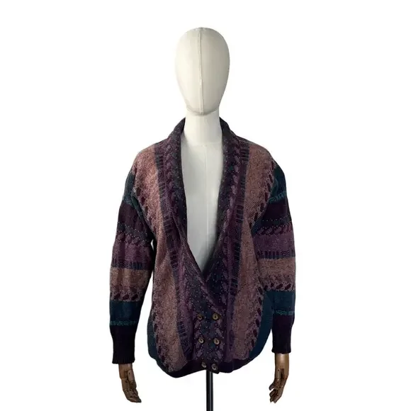 Bill Baber Wool Cardigan Hand Made in Scotland Purple Teal - Picture 5 of 10